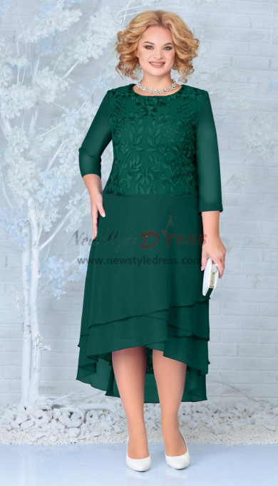Green Front Short Long High-low Mother of the Bride Dresses, Half Sleeves women