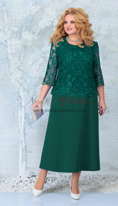 Plus Size Elegant Ankle-Length Mother of the Bride Dresses, Green Lace Half Sleeves Women