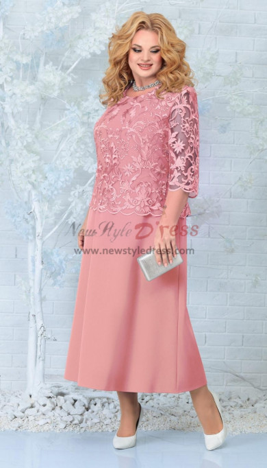 Plus Size Elegant Ankle-Length Mother of the Bride Dresses, Pink Lace Half Sleeves Women