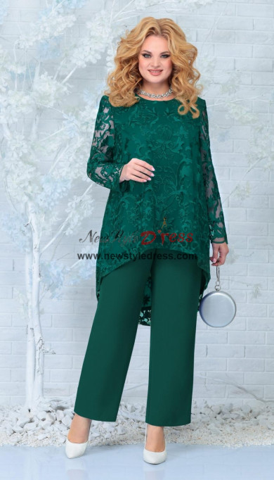Plus Size Green Mother of the Bride Pantsuits,Two Pieces Lace Women