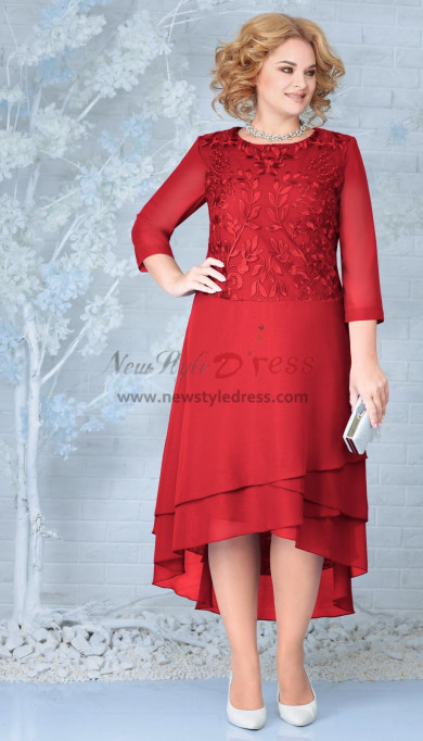 Red Front Short Long Mother of the Bride Dresses, Half Sleeves Women