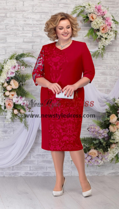 Red Modern Mother Of the Bride Dress,Mid-Calf Women