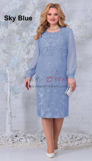 Sky Blue Knee-Length Mother of the Bride Dresses, Modern Long Sleeves Women