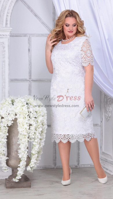 White Lace Tea-Length Mother Of the Bride Dress,Mère De La Mariée Robes nmo-829-3