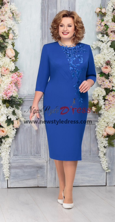 Royal Blue Plus Size Mother Of the Bride Dress,Mid-Calf Women
