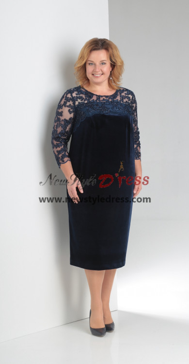 Dark Blue Velvet Mother of the Bride Dress, Plus Size Women