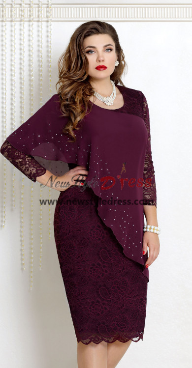 Burgundy Fashion Knee-Length Mother of the bride dress,Robe femme grande taille pour mère nmo-877-5