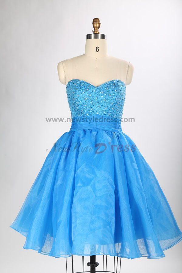 Ocean Blue Sweetheart Tiered Ruffles Chest With Crystal Homecoming Dresses nm-0154