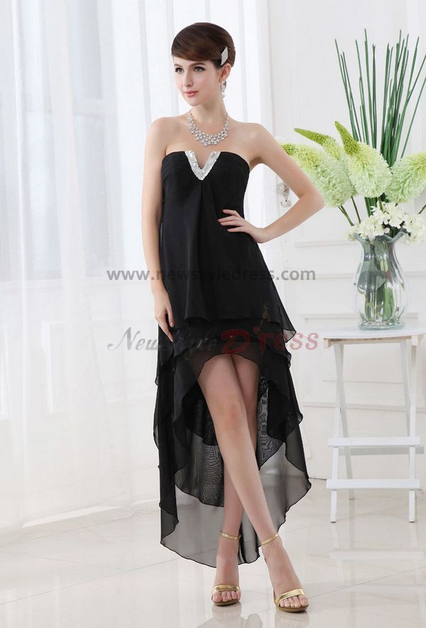 Chiffon Sweetheart Glamorous Black Tiered Asymmetry Homecoming Dresses nm-0054