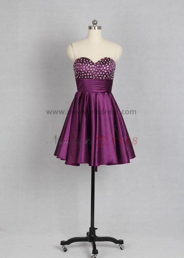 Fuchsia Chest with beading Lace Up Satin Pleat Party dresses nm-0007