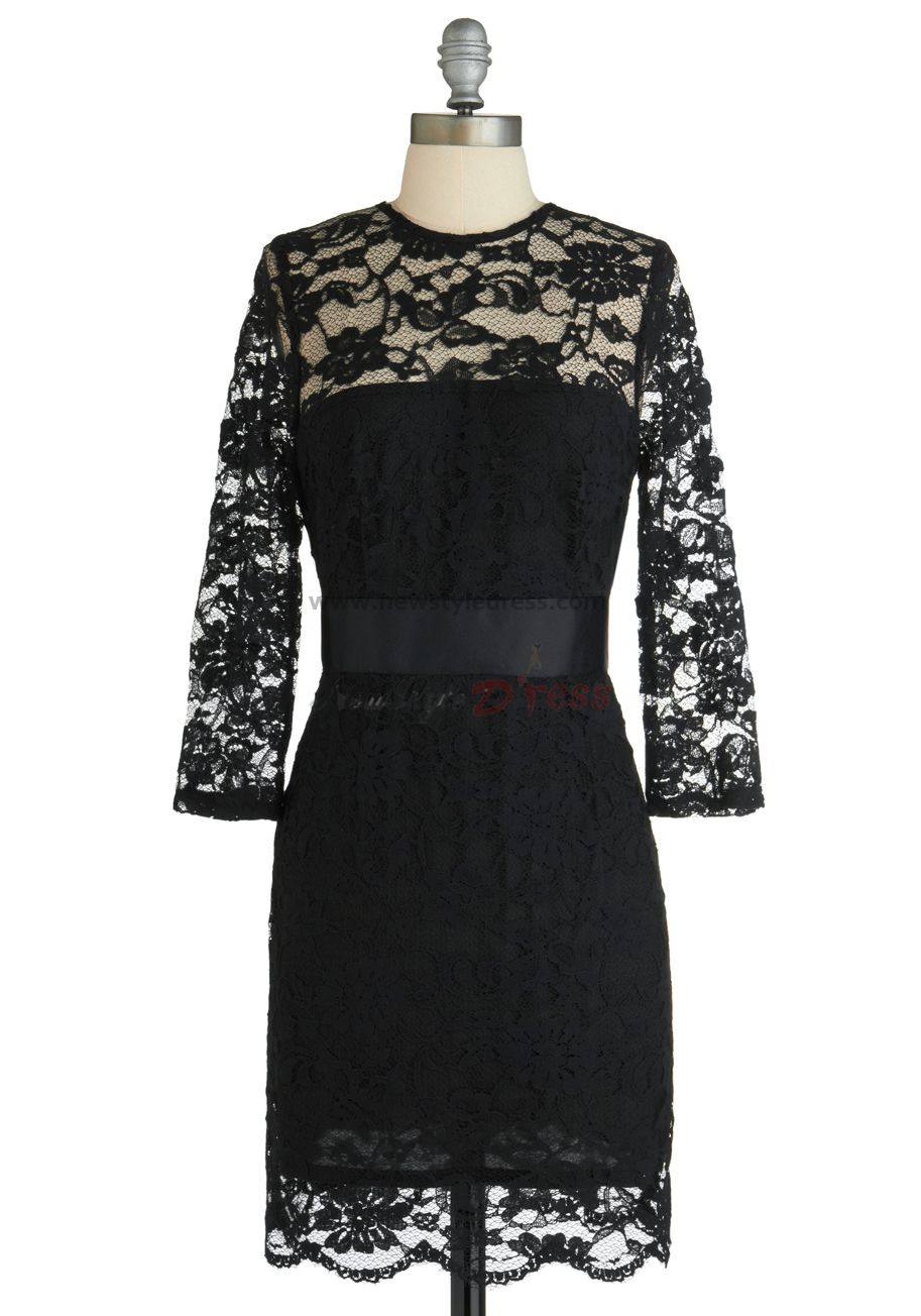 black lace 34-length Sleeves Sexy Custom Party Dresses nm-0160