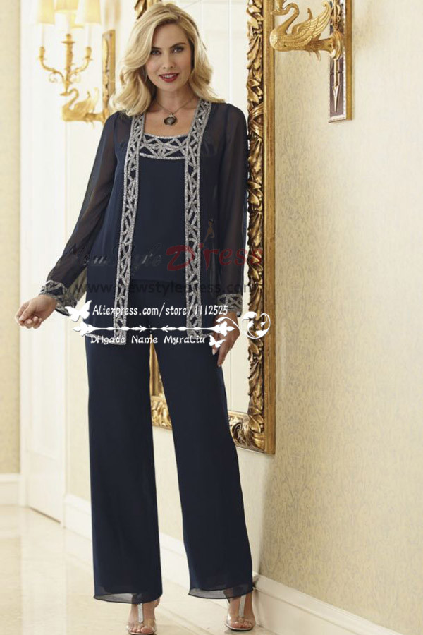 Dark Navy Elegant mother of the bride pant suits customize nmo-176