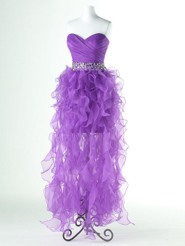 Pearl Pink\Purple Ruched Hi-Lo Crystal Belt Sweetheart Gorgeous Homecoming Dresses