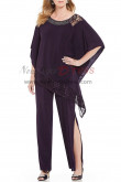 2019 New arrival Purple Chiffon Two pieces Mother of the bride Pantsuit dresses nmo-391