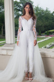 2022 Dressy Lace Bridal Jumpsuit with tulle Train wps-201