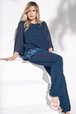 2022 Appliques Mother of the Bride Chiffon Pant Suits Navy Women Outfits nmo-1013