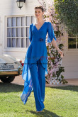 2022 Fashion V-neck Ocean Blue Mother of the Bride Pant suit Special Occasion pantalón, Tenues d'invité de mariage nmo-929