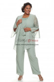 2022 Flowy Plus Size Sage Mother of the Bride Pant Suits with Jacket Trouser Outfit nmo-1005