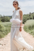 2022 Stylish Accordion pleats Wide Leg Wedding Jumpsuit with Feathers, Combinaisons De Mariée wps-284