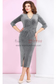 2023 Mid-Calf Charcoal V-Neck Evening Dresses for Mother, Sexy Sheath Wedding Guest Dresses mds-0018-3