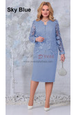 2023 Sleeve length Mid-Calf Sky Blue Mother of the Bride Dresses, Dressy Appliques Wedding Guest Dresses mds-0022-2