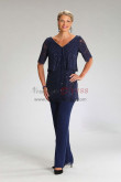 2PC Dark Nay Lace Women's Outfit Mother of the bride Pant Suits nmo-746