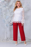 2PC White top & Red pants Mother of the Bride Pant suits With Elastic waist,Trajes de pantalones para mujer nmo-852-2