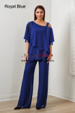 2PC Royal Blue Chiffon Women's Pant Suits,Under $100 Mother Of The Bride Pant Suits nmo-869-6