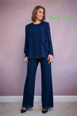 3 Piece Chiffon Mother of the Bride Pant Suits, Dark Navy Elastic Pants Mother Of The Bride Outfits mos-0002-3