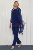 3pc Flowy Chiffon Beaded Neckline Cape Mother of the Bride Pant Suits Dresses nmo-997