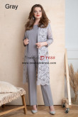 3PC Gray Modern Woman's Pantssuits with Coat, Pantalons Femme nmo-871-2