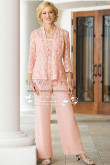 3PC Pink lace Trousers set Mother of the bride pant suits dresses for wedding nmo-254
