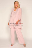 3PC Plus Size Pink Chiffon Woman's Pants Suits, Mother Of The Bride Pant Suits,الدعاوى السراويل النسائية nmo-876-2