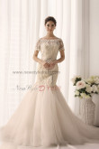 Ivory Bateau lace Appliques Half Sleeves Elegant wedding gowns nw-0158
