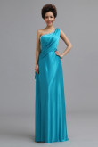 One Shoulder Satin Lake Blue long Bridesmaids Dresses nm-0165