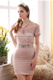 Pink/Ivory Off the Shoulder Above Knee Sheath Sexy Prom Dresses nm-0255
