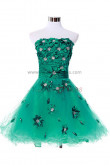 Green Above Knee Strapless Tiered Organza Homecoming Dresses nm-0084