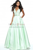 Aqua Green Deep V-Neck Prom Dresses, Empire A-Line Chest Appliques Wedding Party Dresses with Pockets pds-0083-2