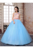 ball gown Floor-Length One Shoulder pearl Feathers Pinkish Blue Hand beading Quinceanera Dresses nq-006