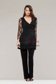 Black 2 pc V-Neck Mother of the Bride Pant Suits Long Sleeves Women Outfit for Wedding Guest nmo-967