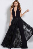Black evening dress Sexy Deep V-neck Prom jumpsuit with skirt wps-181