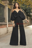 Black Women's Jumpsuit Batwing Sleeves Wide Trousers for Wedding Guest, Monos de mujer nmo-906