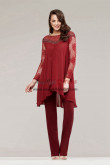 Burgundy Mother of the Bride Pant Suits with Lace Sleeves Spring Wedding Women Outfit nmo-969