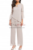 Sand Chiffon Pearl Trim Mother of the bride pants suits nmo-378