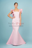 Charming Pink Ruffles Mermaid Prom Dresses, Gorgeous Ruched Wedding Party Dresses with Bow pds-0086-2