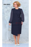 Dark Navy Fashion Long Sleeves Mother of the Bride Dresses, Mid-Calf Women's Dresses With Bow mds-0024-1