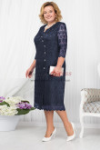 Dark Navy Lace Tea-Length Mother of the Bride Dress,Robe Grande Taille nmo-790-3