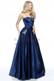 Dark Navy Strapless Tight Satin Evening Dresses, Gorgeous Strapless A-Line Wedding Party Dresses with Pockets pds-0082-4