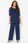 Dark Navy Two Piece Cowl Neck Mother of the Bride Pant Suits nmo-995