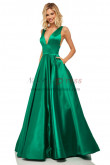 Deep V-Neck A-Line Empire with Pockets Prom Dresses, Green Satin Wedding Party Dresses pds-0001-2